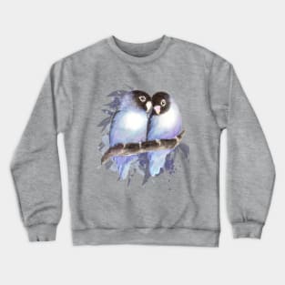 Watercolor Blue Love Birds Cuddling Crewneck Sweatshirt